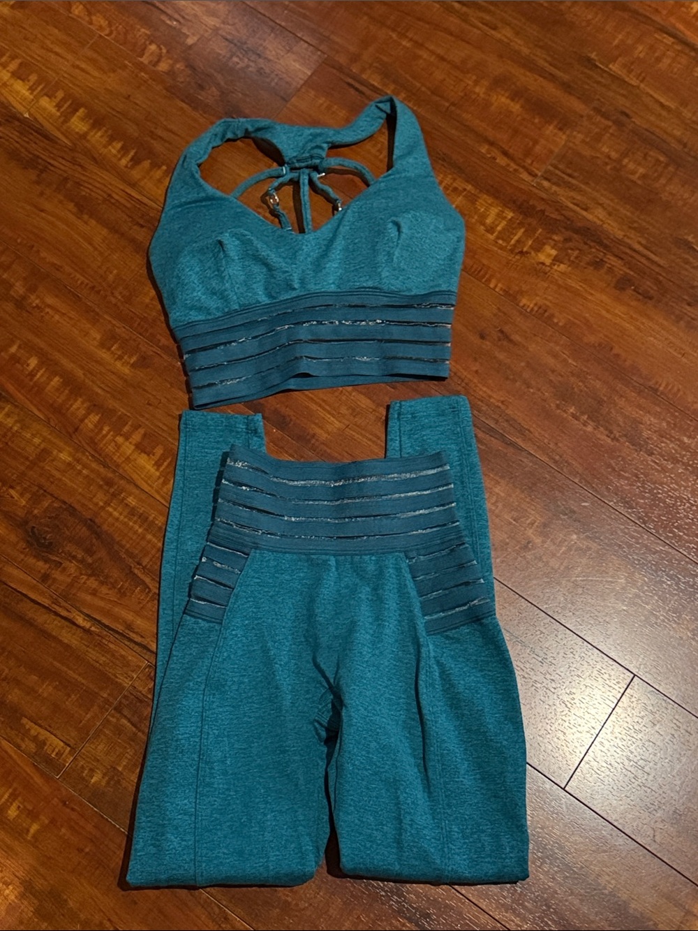 Bombshell Sportswear Teal Blue Mesh High Waisted Leggings & Sports Bra Set